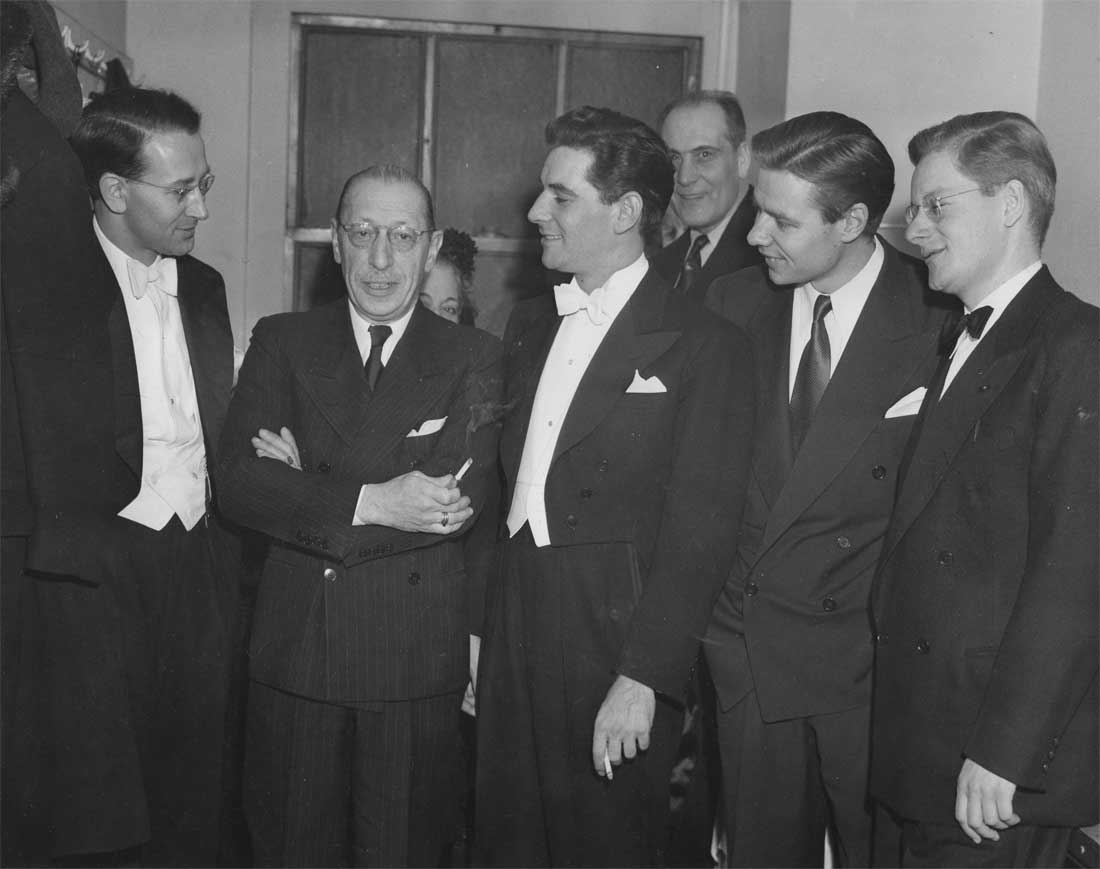 Werner Lywen, Igor Stravinsky, Leonard Bernstein, Robert Shaw and musicians